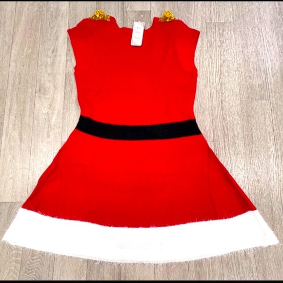 Gold embellished red & white knit Christmas dress - Picture 2 of 5